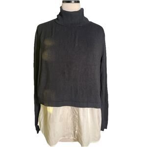 Nicole Miller Black Sweater with White Cotton Shirt Tail Poly/ Cotton